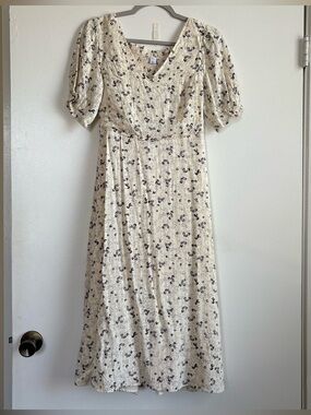 Old Navy Cream Midi Dress with Black Floral Print